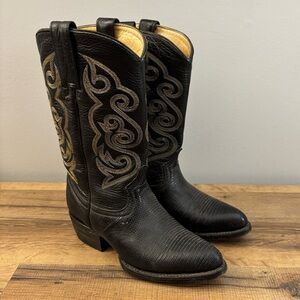 African Brand Leather Ornate Design Cowboy Boots Black Vintage 90s Women’s